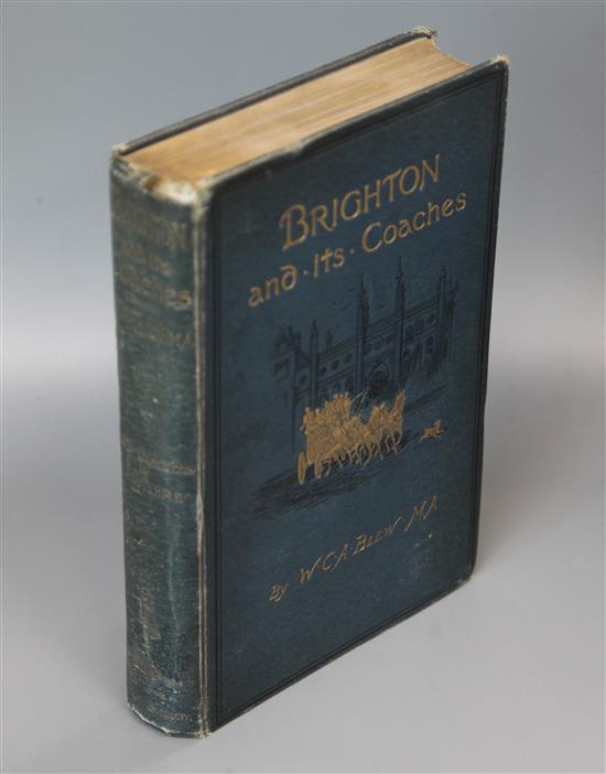 Blew, William C.A. - Brighton and its Coaches, 1st edition, original cloth, worn and scuffed, with 20 hand-coloured